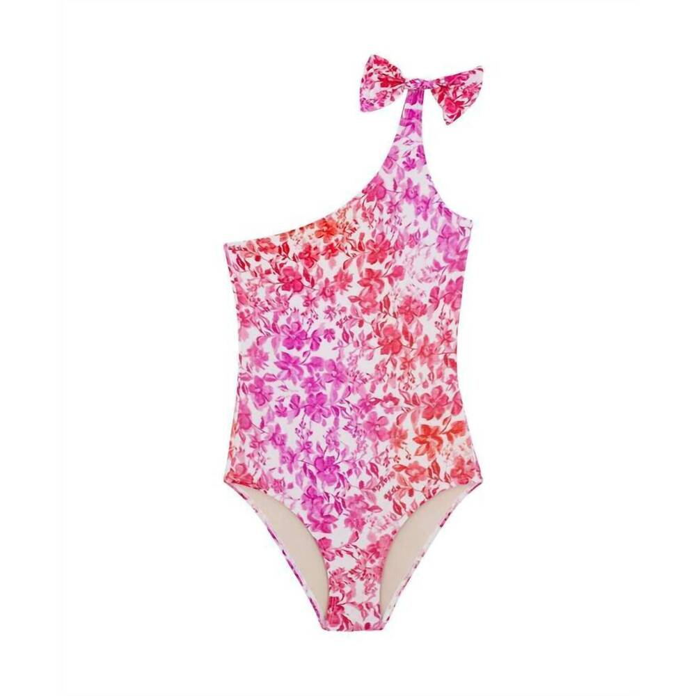 NEW PQ SWIM kids azalea one shoulder bow one piece in pink